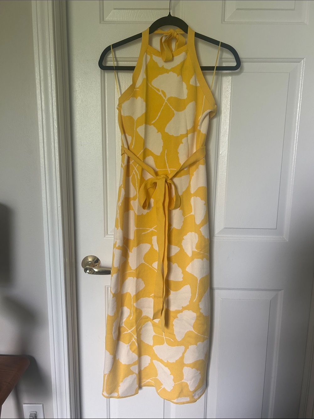 Diane Von Furstenberg Yellow and Cream Halter Tie-Waist Maxi Dress